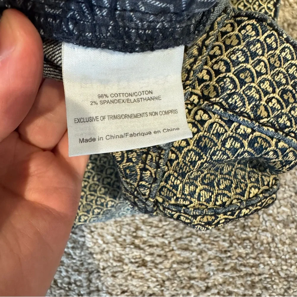 Tory Burch Gold Foil Peacock Print Super Skinny Denim Jean 29